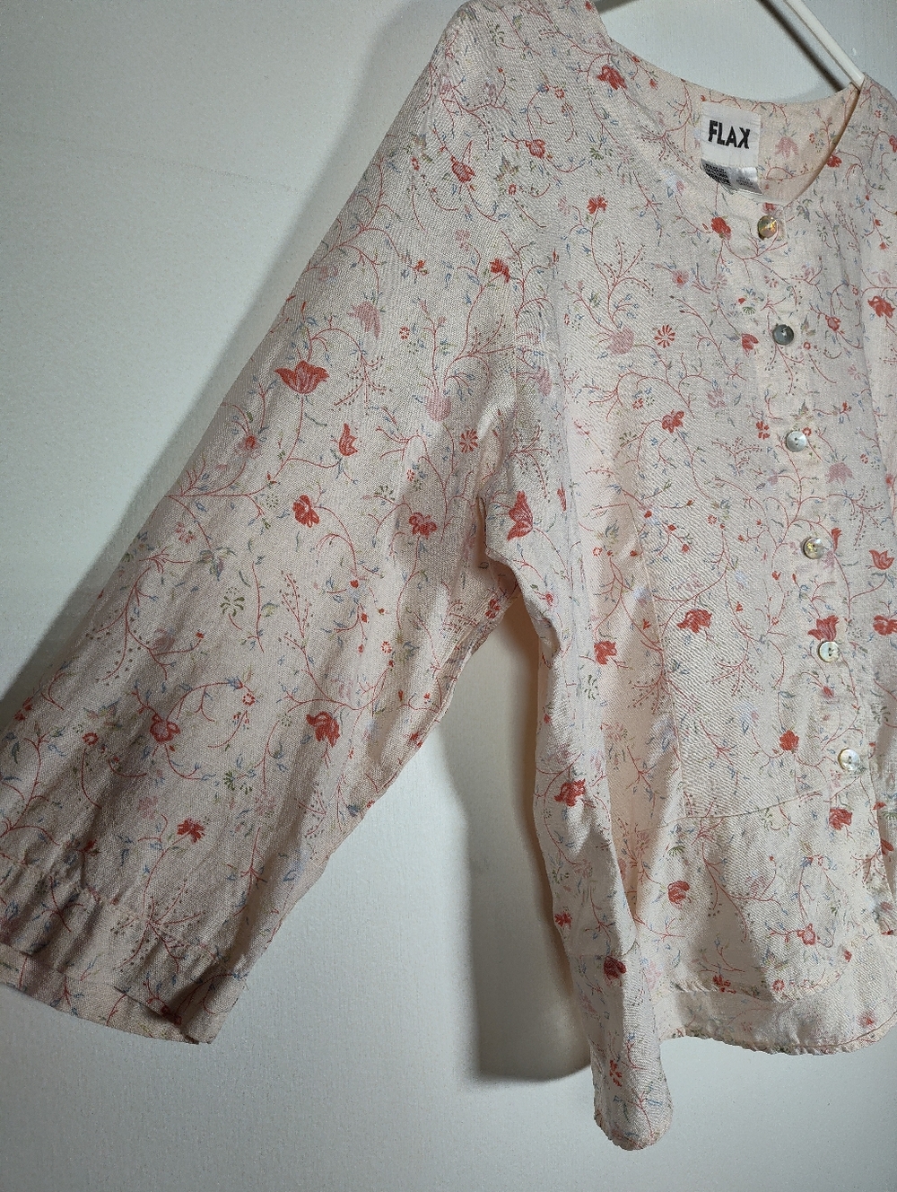 Flax 100% linen cropped button up peplum blouse top M - Picture 3 of 7